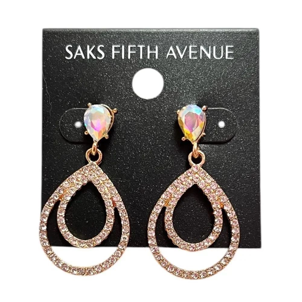 💎2/$30💎 Saks Fifth Avenue Gold Teardrop Crystal Drop Earrings